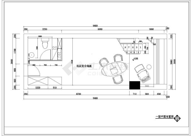 某工作室办公区室内装修cad平立面施工图-图一