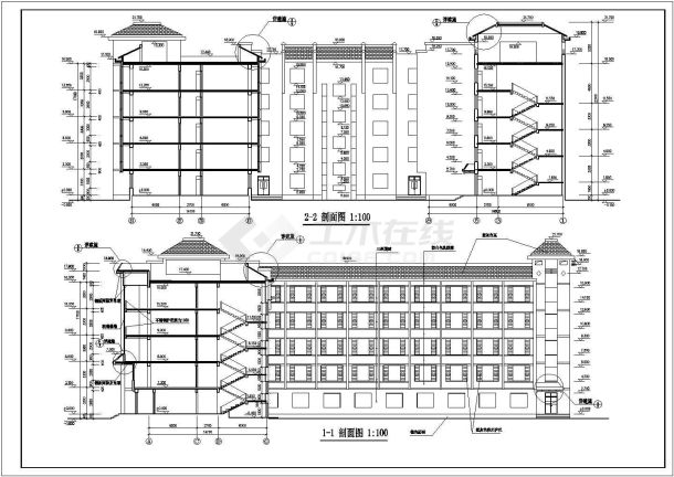 某地区学校学生公寓楼全套建筑施工CAD设计图纸-图一