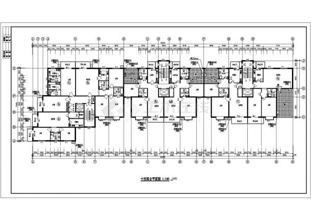 某地区全套十层层住宅楼建筑施工CAD设计图纸-图二