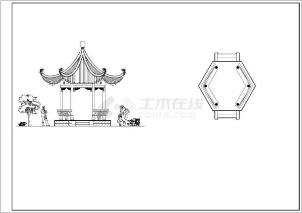 某精致仿古六角亭施工参考CAD详图-图一