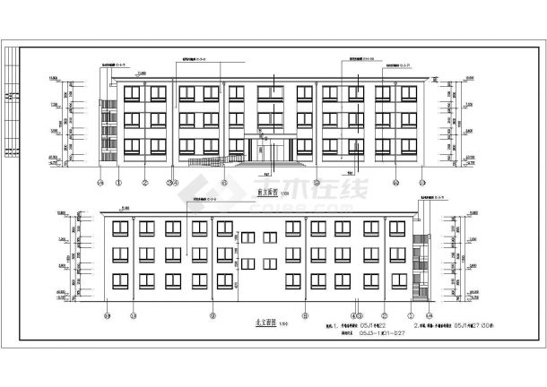 某地中型三层办公楼建筑施工设计图-图二