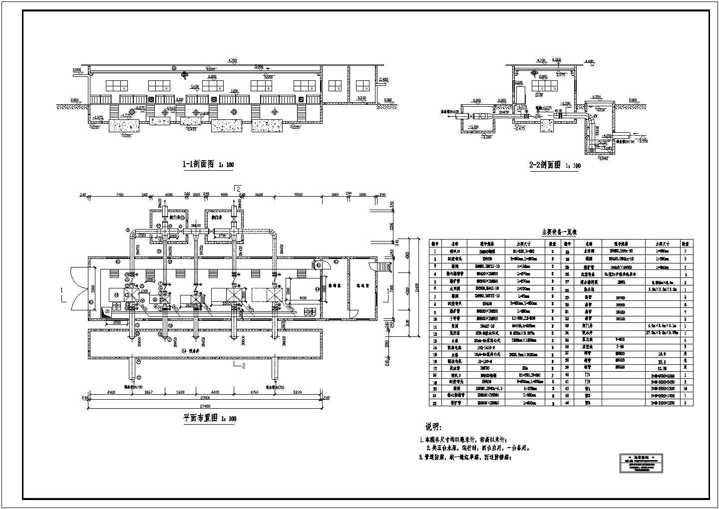 长春某水厂给水泵站设计cad图（含设备表）