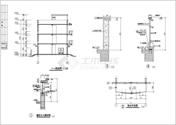 某小康型别墅建筑施工cad设计图纸-图二