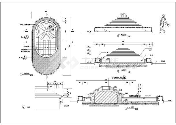 水池椭圆形跌水水水景施工图-图一