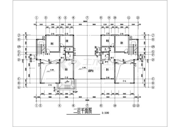 某市区别墅建筑施工图纸（共8张）-图二