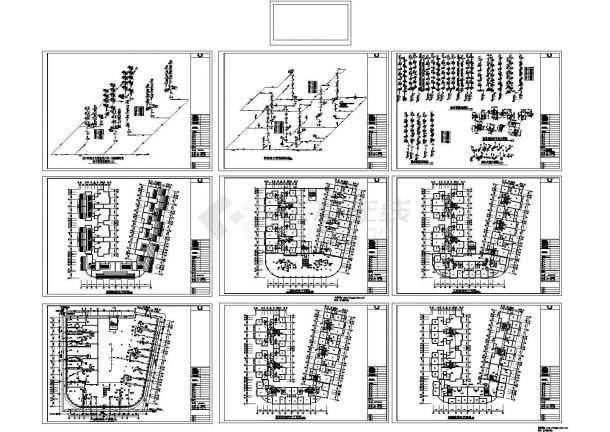 某地长50.1米 宽48米 7层U型住宅给排水设计CAD图-图一