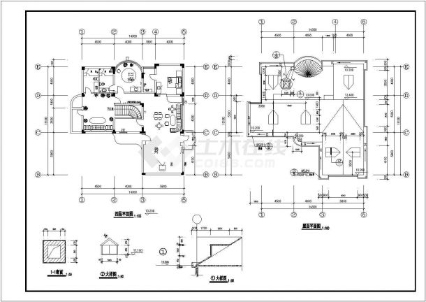 一套简单的别墅装修设计CAD图纸（共4张）-图二