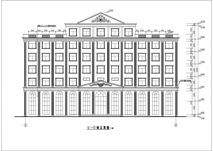 某欧式七层办公楼建筑设计方案图纸_图1
