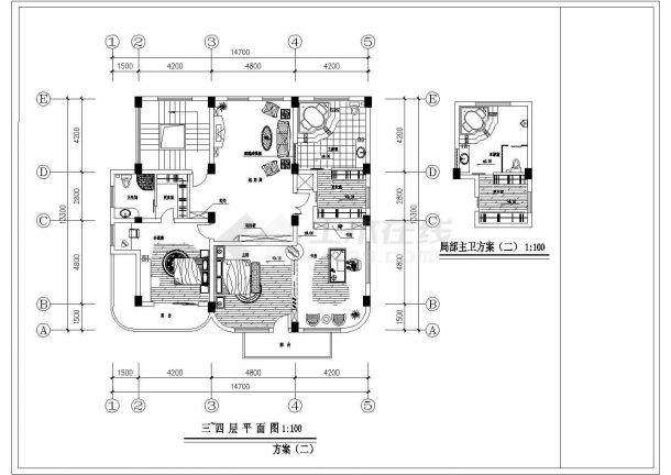 别墅室内装修详细cad平面施工方案图-图二