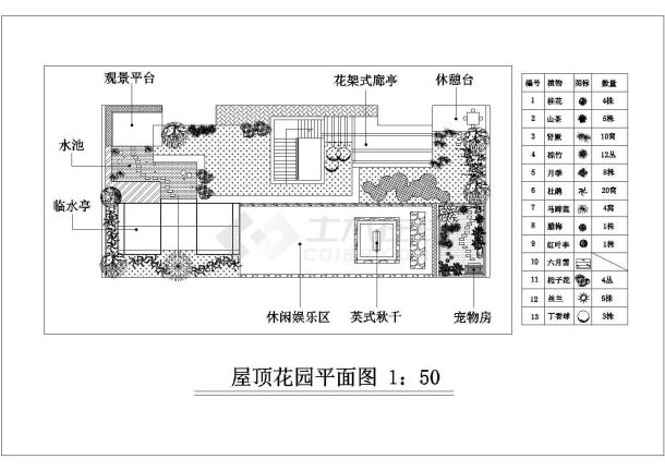 办公楼屋顶花园cad施工设计图纸-图一