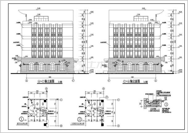 村委多层办公楼建筑施工CAD图纸-图二