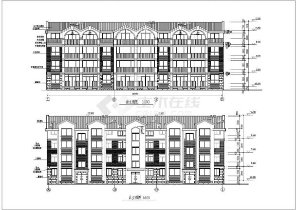 某地区全套四层三联排住宅楼建筑施工CAD设计图纸-图一