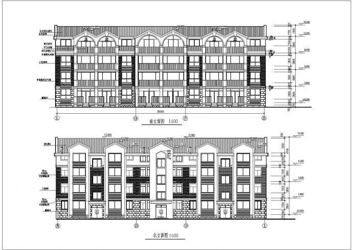 某地区全套四层三联排住宅楼建筑施工CAD设计图纸_图1