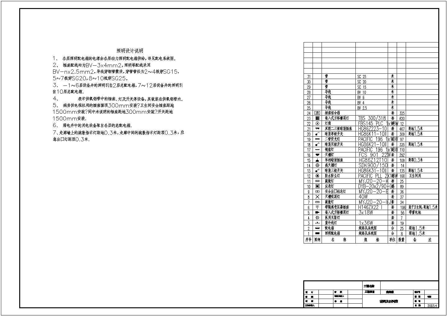 某大型医院灯光照明设计CAD图纸