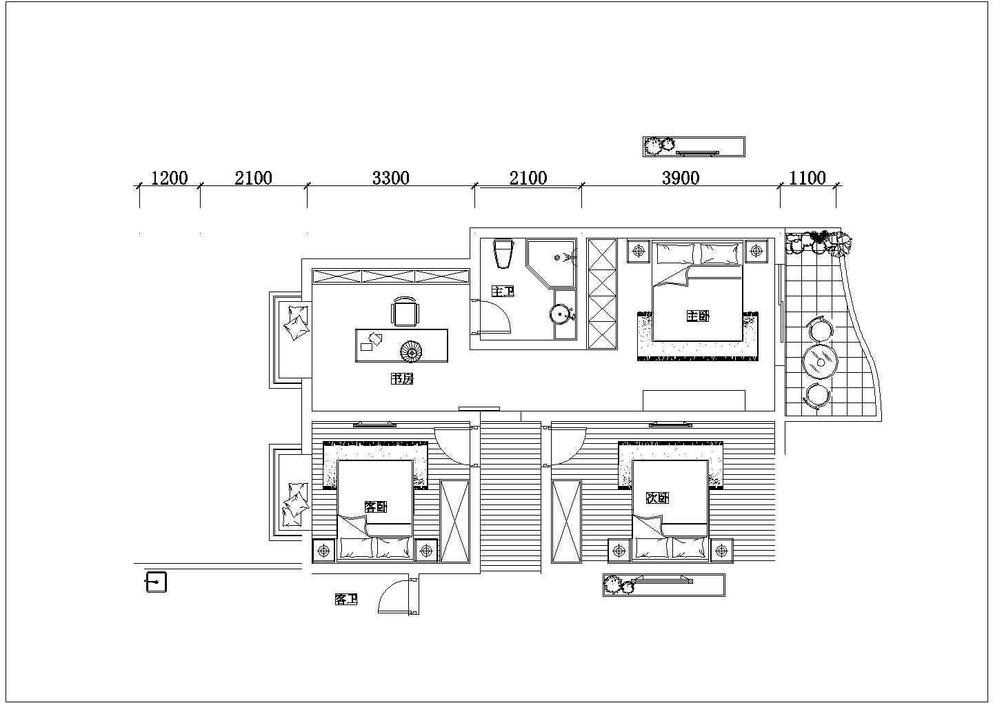 经典三室大户型家装cad设计施工图