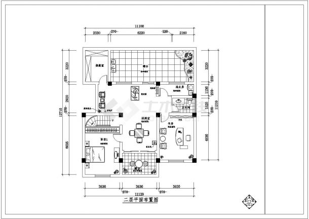 经典跃层户型室内装修cad施工设计图-图二