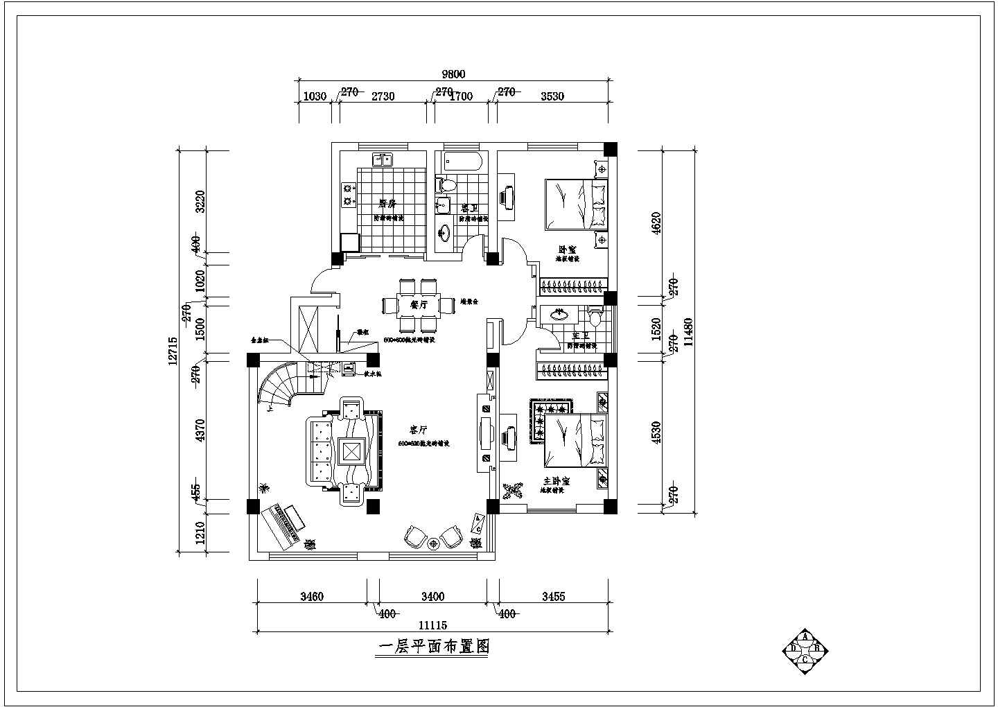 经典跃层户型室内装修cad施工设计图