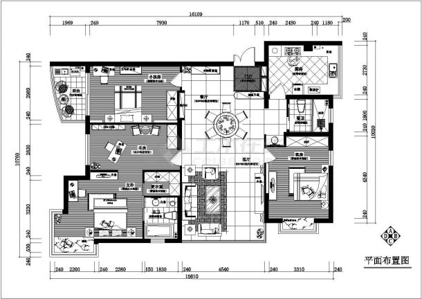 某市欧式风格四房家装设计施工图纸-图二