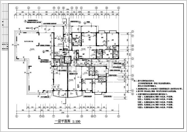 某地社区高层住宅一梯四户建筑施工图-图一