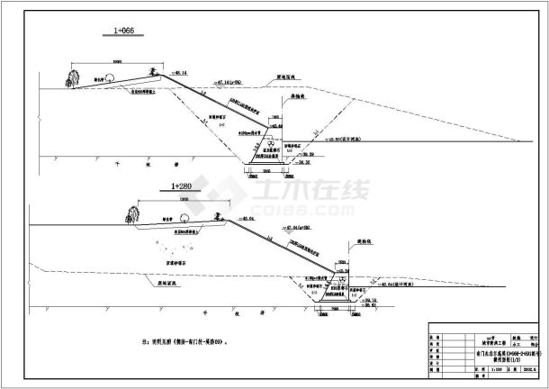 某城市防洪工程示范堤及河埠头等结构布置图-图一