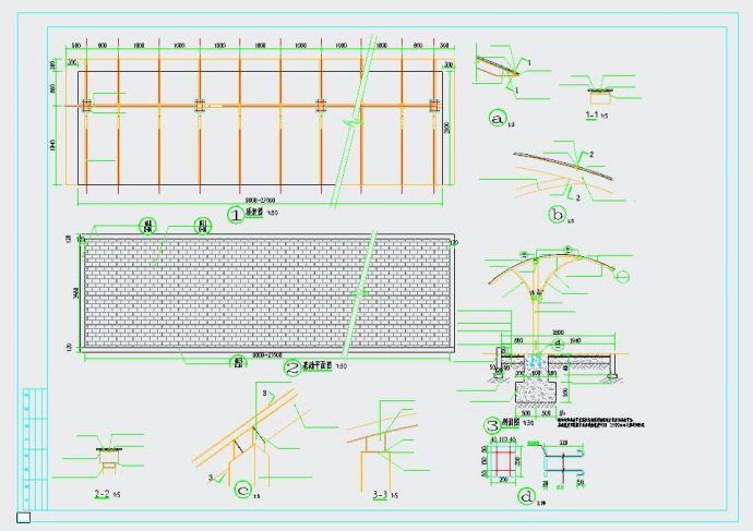 某小区弧形阳光板自行车棚建筑设计图_图1