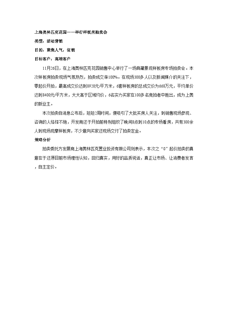 上海奥林匹克花园：举行样板房拍卖会-地产公司活动方案.doc-图一