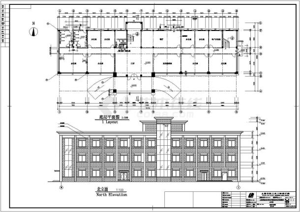 某三层办公楼建筑详细施工CAD图纸-图一