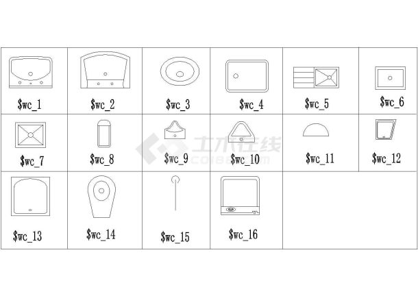 给排水工程中常用卫生洁具图块合集