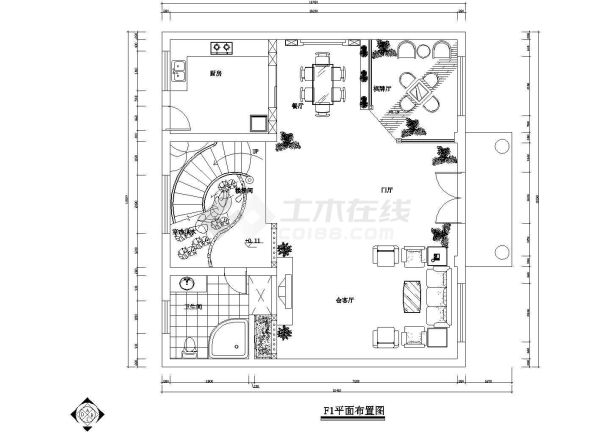 上海某别墅装修cad施工设计图纸-图一