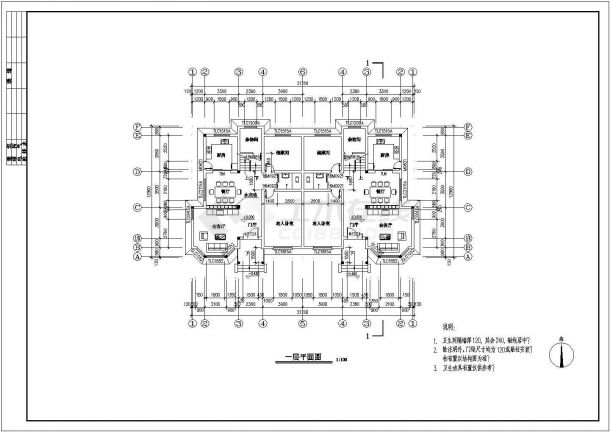 某地区大型双拼别墅建筑施工图（共6张）-图一