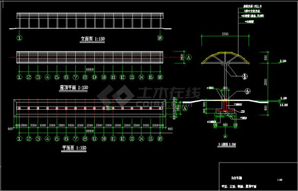 简易自行车棚建筑设计CAD施工图-图二