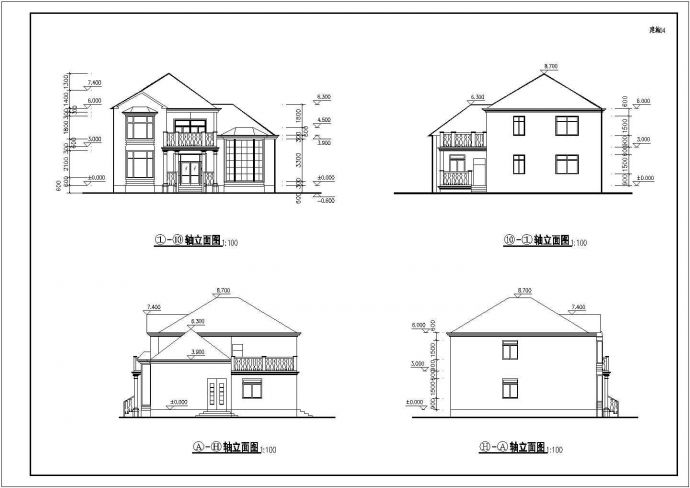某地区二层别墅建筑方案全套CAD设计图纸_图1