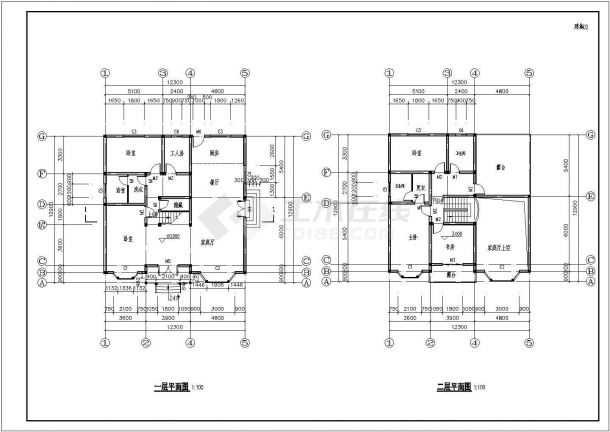 某地区二层别墅建筑方案全套CAD设计图纸-图二