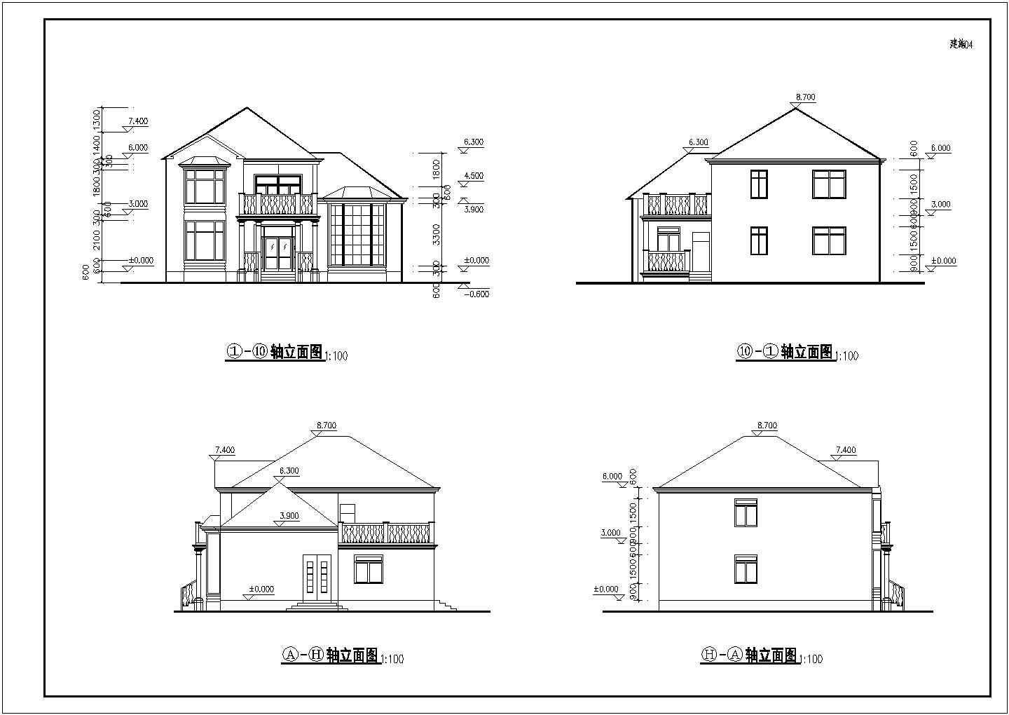 某地区二层别墅建筑方案全套CAD设计图纸