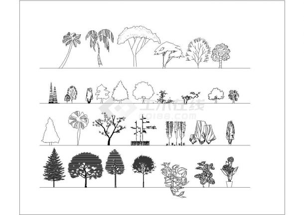 多种树木植物园林景观cad立面素材图块-图一