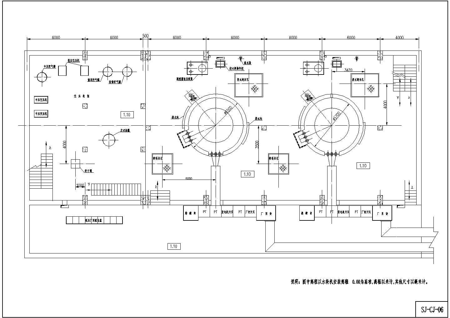 装机容量2x13000kw斜击式厂房结构布置图