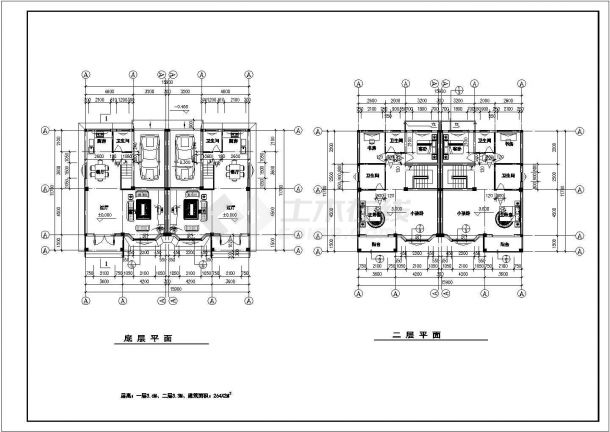 328平方米三层双拼阁楼别墅建筑设计图-图一