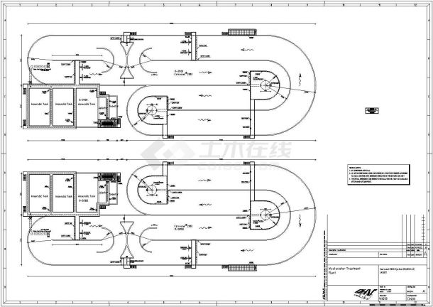 某污水厂氧化沟工艺设计cad全套施工图（英文标注）-图一