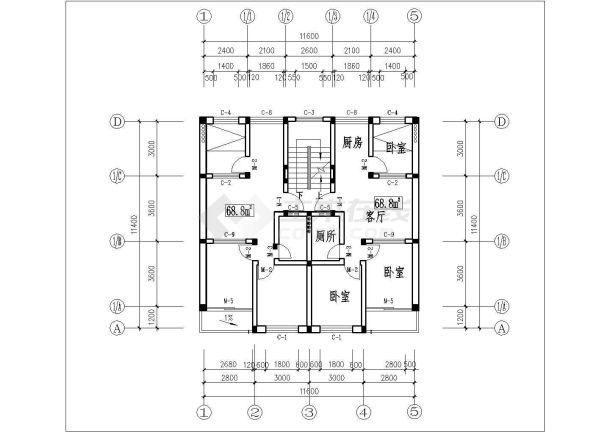 高层住宅楼标准层户型图（共4张）-图一