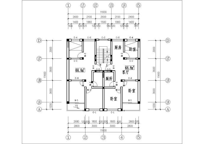 高层住宅楼标准层户型图（共4张）_图1
