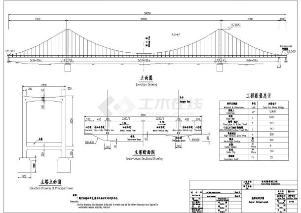 三塔单索面永安大桥初步设计施工图-图一