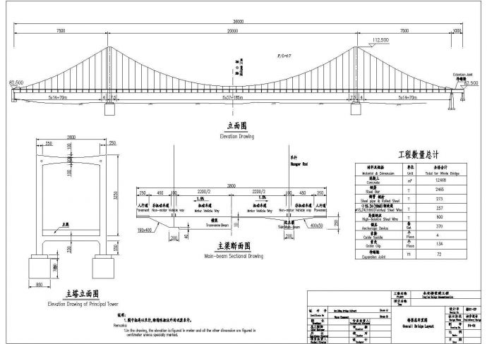 三塔单索面永安大桥初步设计施工图_图1