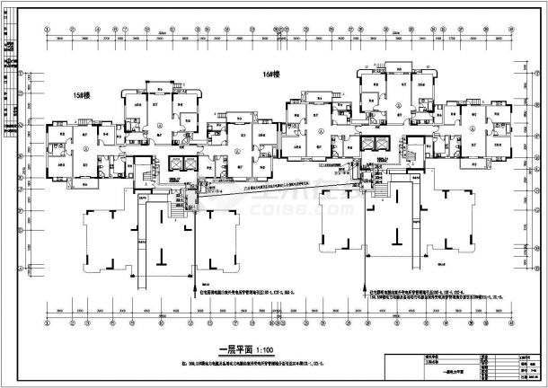 某小区十六层强弱电气设计cad施工图纸-图一