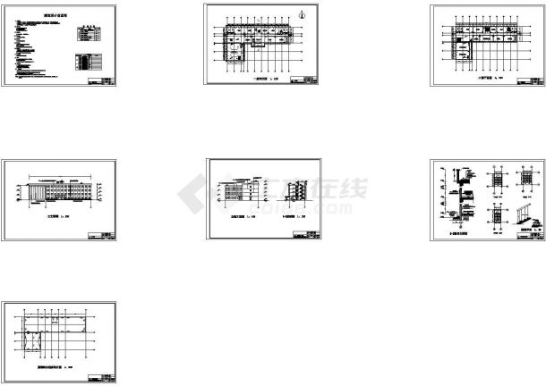 4500平米三层框架结构教学楼施工cad图，共七张-图一