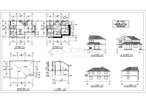 二层乡村别墅建筑方案图纸（含效果图）-图一