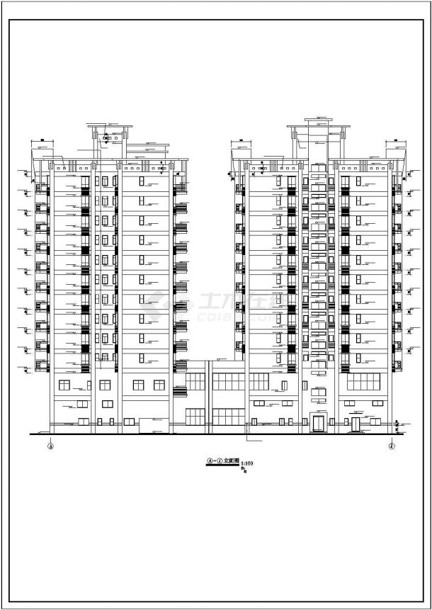 某地区全套十二层办公楼(商住两用）建筑施工CAD设计图纸-图一