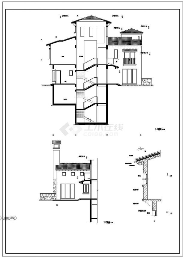 某地区四层联体别墅建筑施工全套CAD设计图纸-图二