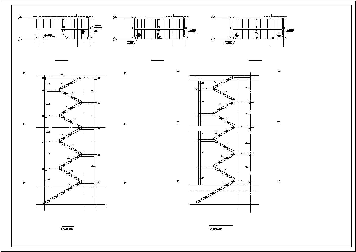 三层消防钢结构楼梯结构施工图