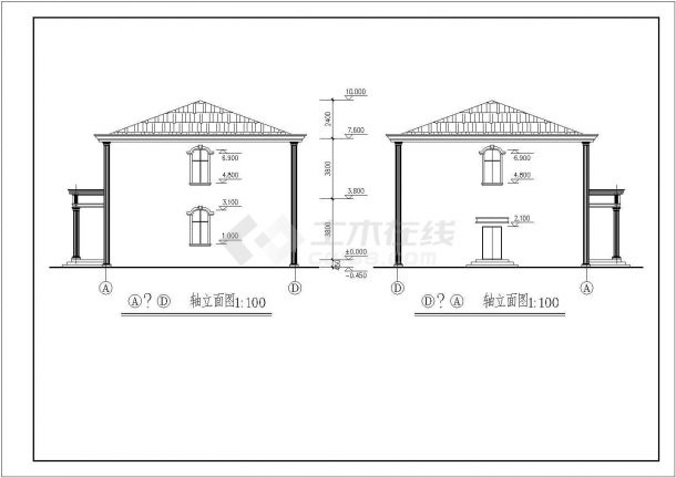 某地两层砖混结构歇山屋顶小办公楼建筑结构图-图二