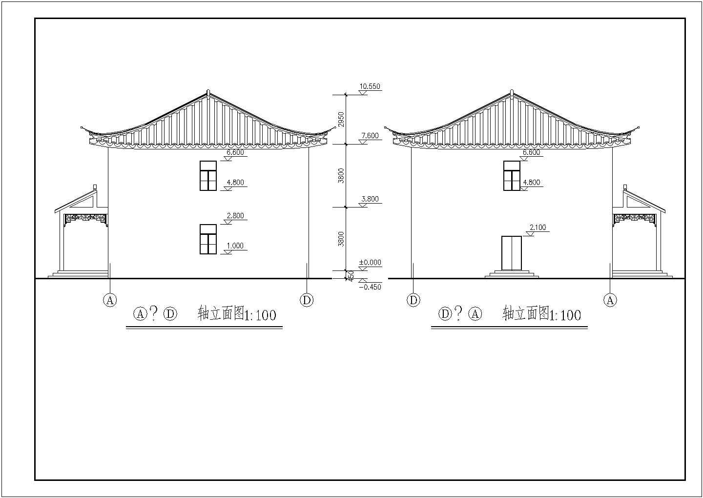 某地两层砖混结构歇山屋顶小办公楼建筑结构图